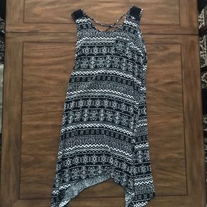 Cross Back Tribal Print Tunic Dress Asymmetrical